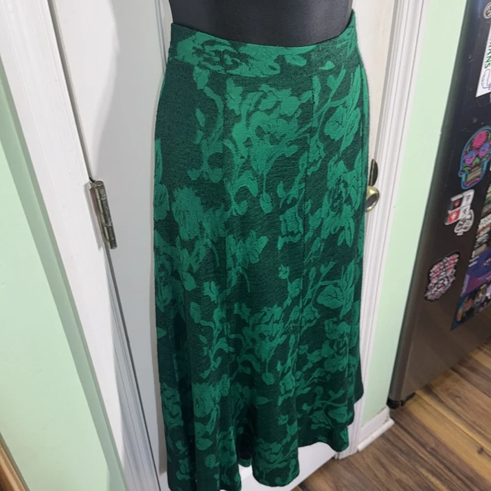 C.E. Stanton Green Vintage Floral Jacquard A-Line Midi Swing Classy Skirt Size 8